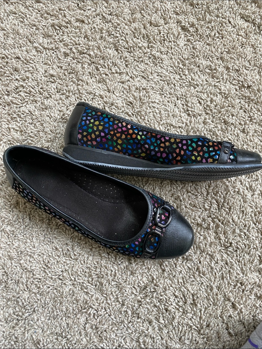 Women's Black Multicolor Mosaic Ballet Flats